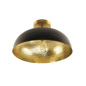 Hammered Brass and Black Semi Flush Mount Ceiling Light Fixture Modern Lighting Fixtures Black Ceiling Light Living Room Lighting image 3