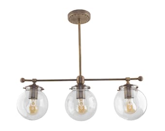 24-Inch Vintage-Inspired Linear Chandelier with Three 6-inch Clear Glass Shades