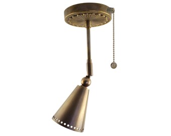 Articulating Brass Cone Spotlight: Pull Chain Monopoint Ceiling Light