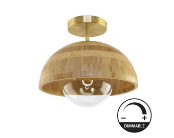 Bamboo Wood Semi Flush Mount Ceiling Light | Boho Lighting | Scandinavian Modern Farmhouse Lighting | Dining Room Lighting | Boho Light