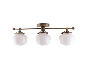 24-Inch Vintage-Inspired Flush-Mount Linear Kitchen Island Light with Three 6-inch Schoolhouse Shades