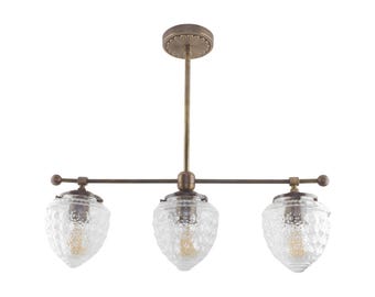 24-Inch Vintage-Inspired Linear Chandelier with Three Clear Acorn Glass Shades