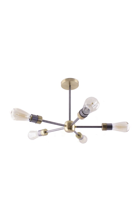 Mixed Metal 5 Light Mid Century Modern Chandelier Modern Lighting Fixture