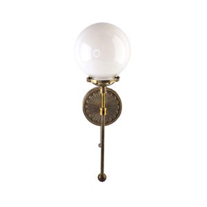 Pull Chain Vintage Inspires Wall Sconce with White Globe - Solid Cast Brass Wall Lamp - Victorian Style Pull Chain Sconce
