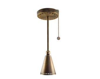 Brass Cone Spotlight Pendant – Vintage Monopoint Light with Pull Chain