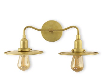 Double Factory Wall Sconce Light with 8-Inch Brass Shade- Modern Industrial Vanity Light - Wall light