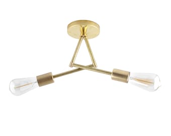 Criss Cross 2 Light Semi Flush Mount Ceiling Lighting | Modern Lighting Fixtures | Brass Light Fixture | Mid Century Modern Light Fixture