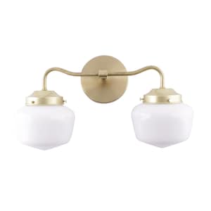 Milk Glass Bathroom Vanity Light | Mid Century Modern Schoolhouse Lighting Fixtures | Brass Light Fixture | Double Wall Sconce Light