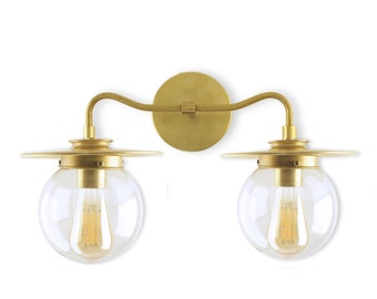 Double Wall Sconce Light with 6-Inch Clear Globe Shade- Mid Century Modern Vanity Light - Wall light