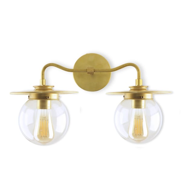 Double Wall Sconce Light with 6-Inch Clear Globe Shade- Mid Century Modern Vanity Light - Wall light