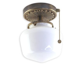 Cast Brass Schoolhouse Ceiling Light with Pull Chain - Vintage Style
