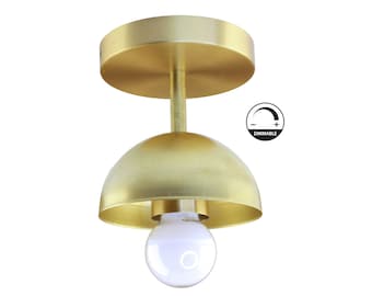 The Mini Small Brass Semi Flush Mount Ceiling Lighting | Brass Light Fixture |  Modern Ceiling Light | Mid Century Modern Light