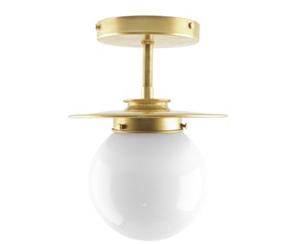 Small Mid-Century Modern Semi-Flush Mount Light Fixture with 4-inch Milk Glass Globe - Ceiling Lighting