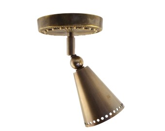 Adjustable Brass Cone Spotlight – Articulating Ceiling Light, With Ornate Canopy