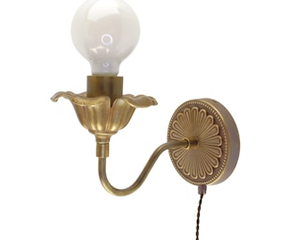 Curved Flower Wall Sconce: Solid Cast Brass Plug-In Lamp with Dimmer