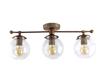 24-inch Vintage-Inspired Kitchen Island Light with 3 Clear Glass Shades