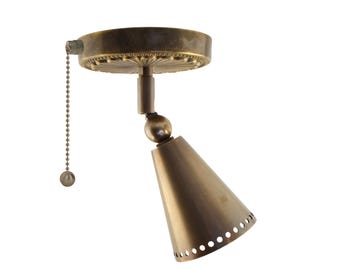 Adjustable Brass Cone Spotlight: Articulating Ceiling Light with Pull Chain