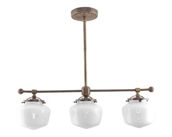 24-Inch Vintage-Inspired Linear Chandelier with Three 6-inch Schoolhouse Shades