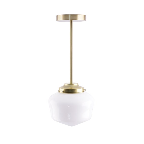 White Milk Glass Stem Pendant Light Mid Century Modern Schoolhouse