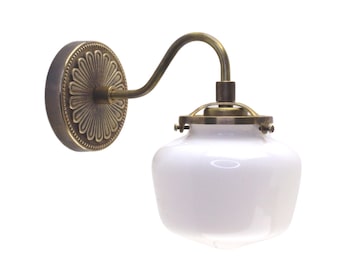 Cast Brass Schoolhouse Wall Sconce: Victorian Milk Glass Lighting
