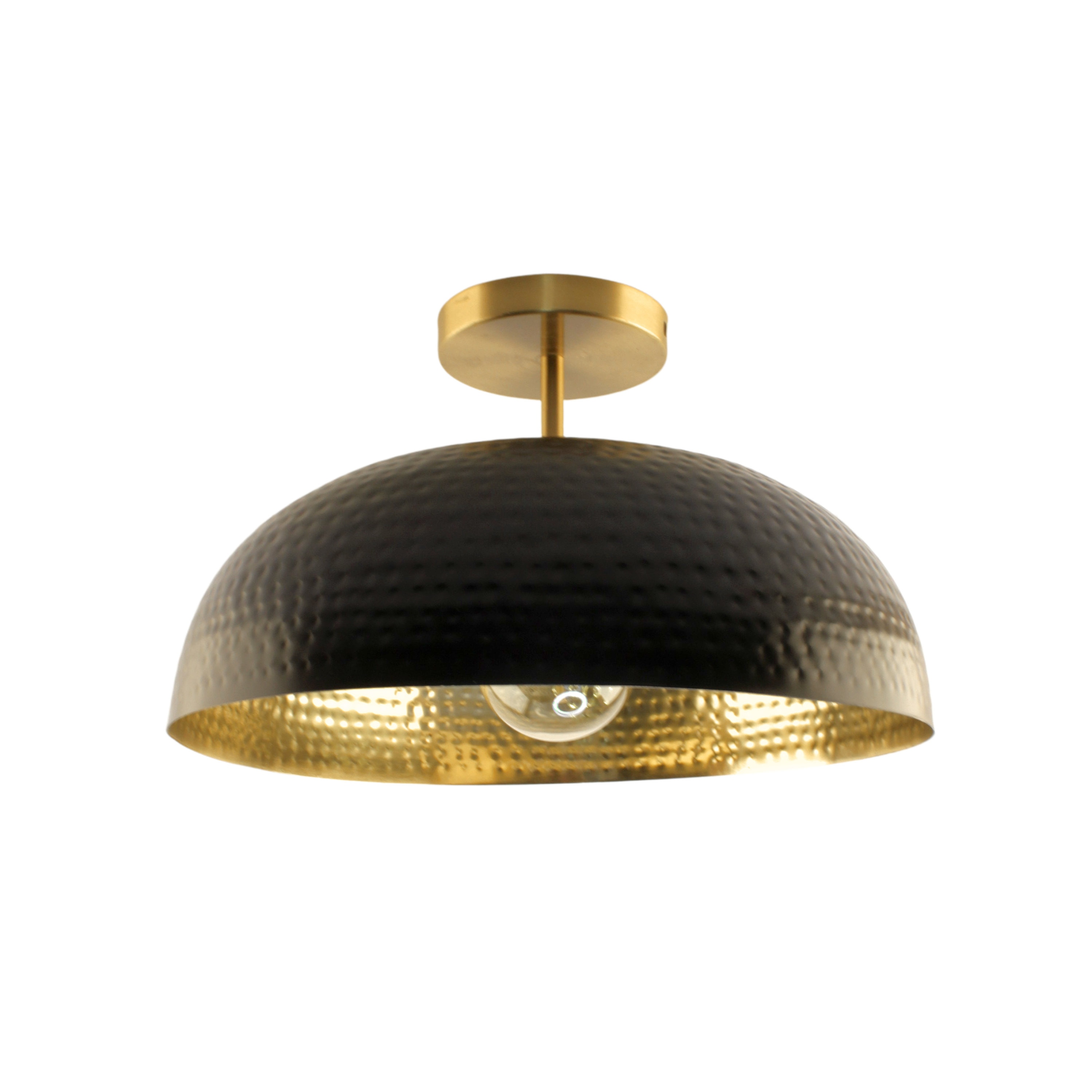 Hammered Brass and Black Semi Flush Mount Ceiling Light Fixture