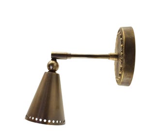 Brass Cone Spotlight Wall Sconce – Adjustable Lighting, Aged or Raw Brass