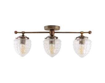 24-inch Vintage-Inspired Flush-Mount Linear Kitchen Island Light with Three 6-inch Acorn Glass Shades