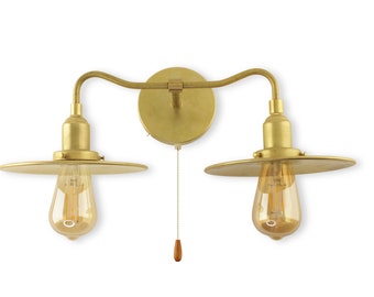 Double Factory Wall Sconce with Pull Chain and 8-Inch Brass Shade- Modern Industrial Vanity Light - Wall light