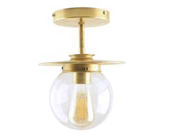 Small Mid-Century Modern Semi-Flush Mount Light Fixture with 4-inch Clear Glass Globe - Ceiling Lighting