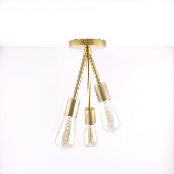 3 Light Semi Flush Mount Ceiling Lighting Brass Light Etsy