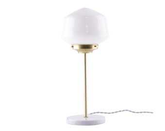 schoolhouse desks Milk Glass Mid Century Modern Lamp | Schoolhouse Lighting | Art Deco Accent Lamp | Retro Table Lamp | Modern Bedside Lamp