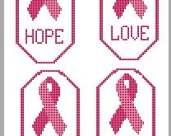 INSTANT DOWNLOAD Breast Cancer 4 pack cross stitch Christmas Ornaments