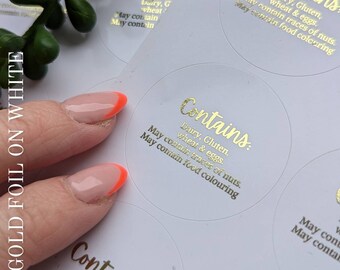 Logo allergen, intolerance, cake, food labels, gloss rectangular stickers, foil