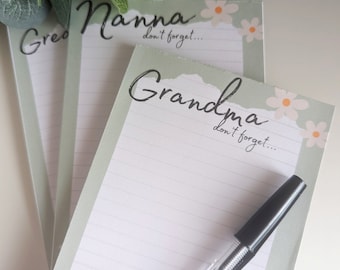 Pretty flower don't forget relative, mummy, nanna, nana, grandma, auntie, mum, gran, easy tear handmade notepad, A6, A5
