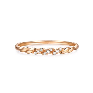 Simple Twist Solid 14K Rose Gold Ring Art Deco Diamond Wedding Ring Anniversary Ring Stackable Ring Matching Band Wedding Band