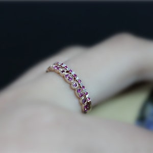3/4 Eternity Wedding Ring Set Natural Ruby Ring Set Solid 14K Rose Gold Band Set Diamonds Ring Set Engagement Ring Set Matching Band Set