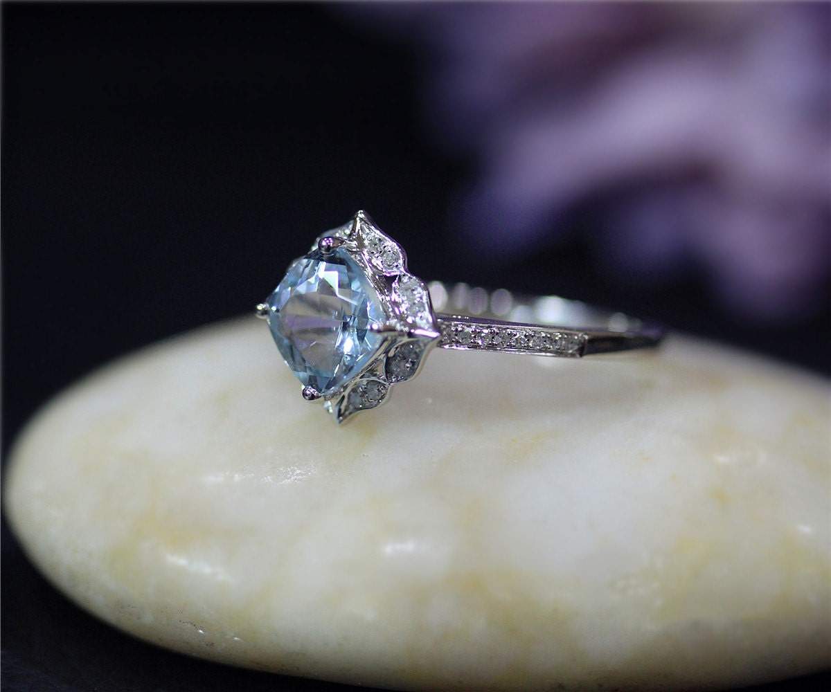 Vintage Style Engagement Ring 7mm Cushion Natural VS - Etsy