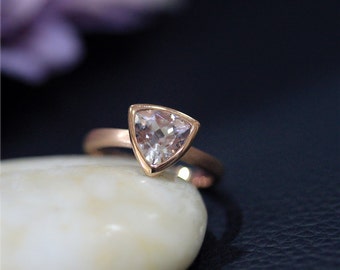 Art DecoTrillion Natural Pink VS Morganite Ring Engagement Rose Gold Solid 14K Ring Wedding Ring Anniversary Ring