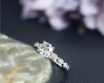 1ct White Gem Ring, Real VS White Topaz Ring, Engagement Ring ,Solid 14K White Gold Ring ,Wedding Ring Birthday Gift ,Bridal Ring,Amazing