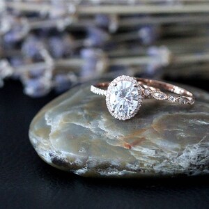Perfect Ring set 14K Solid Gold Moissanite Engagement Ring 7x9mm Forever One (G-H-I) Oval Moissanite Wedding Ring Set Diamond Wedding Band