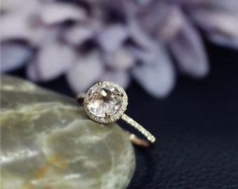 Solid 14K Rose Gold 7mm Natural Round VS Morganite Ring Wedding Ring Diamond Wedding Ring Engagement Ring Stackable Ring Bridal Ring