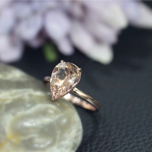 Elegant Design Engagement Ring, About 8x12mm Pear Pink Morganite Ring,VS Morganite Ring, Solid 14K Rose Gold Ring, Anniversary Ring,