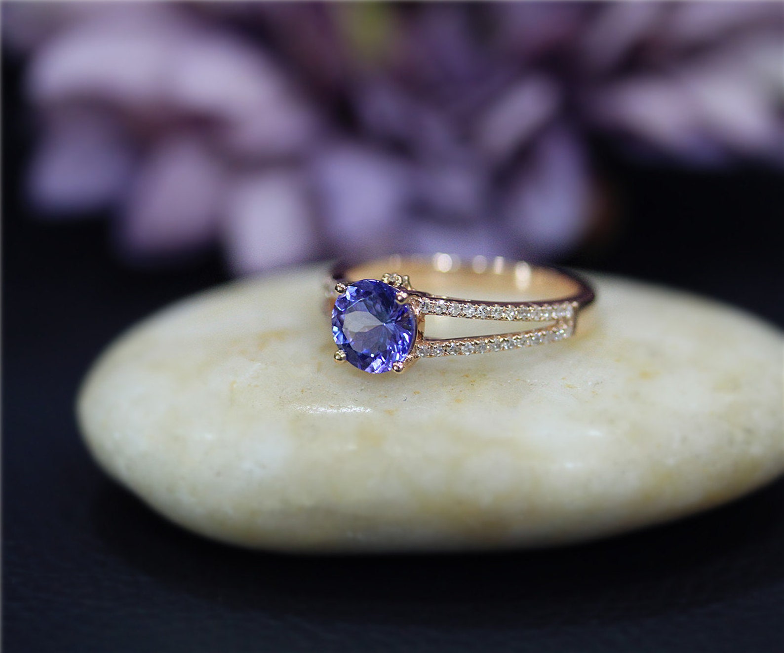 Tanzanite Engagement Ring 7mm Round Natural Tanzanite Wedding Etsy