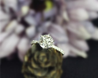 7mm Natural VS White Topaz Ring, Engagement Ring ,Solid 14K White Gold Ring, Wedding Ring Birthday ,Gift ,Bridal Ring,New Design, Perfect