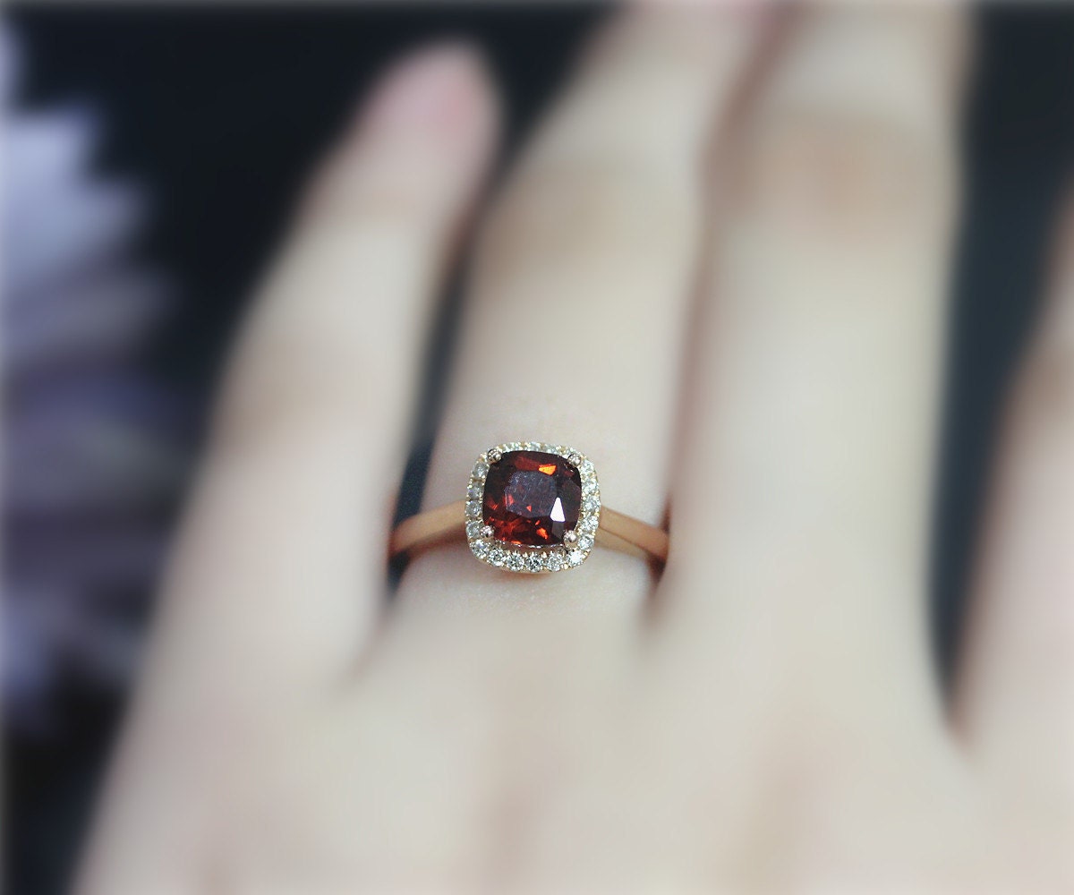 January Birthstone, Engagement Ring,6mm Cushion Natural VS Garnet Ring Solid 14Kt Rose Gold Ring , Wedding Ring ,Anniversary Ring, Gift,