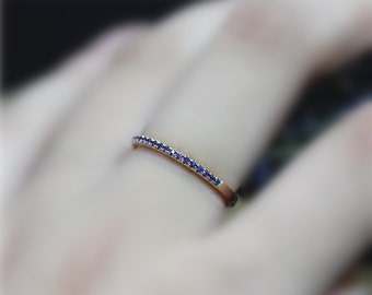 SALE!!!Simple Design Real VS Sapphire Wedding Ring Solid 14K Rose Gold Band Blue Gem Ring Promise Ring Engagement Ring Matching Band