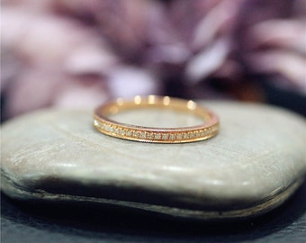 Genuine Diamonds Wedding Ring Half Eternity Solid14K Rose Gold Ring Anniversary Ring Stackable Ring Matching Band