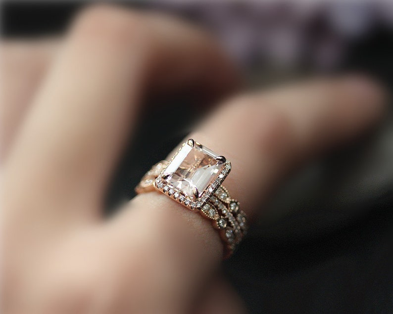 3 Rings Handmade Engagement Ring Set 7x9mm Emerald Cut Etsy