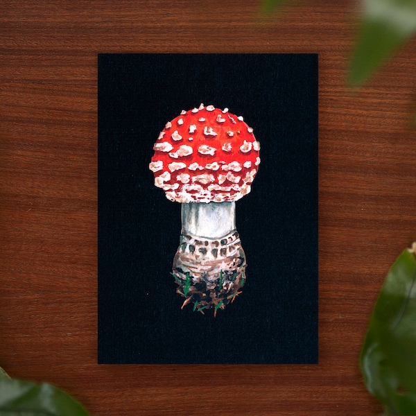Fly agaric mushroom illustration art print // Postcard sized - A6, 4.1" x 5.8"
