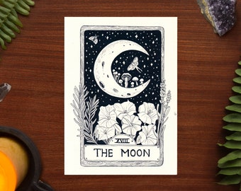 The Moon tarot card illustration art print // A5 - 5.8" x 8.3"